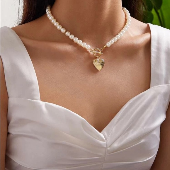 New Boho Pearls Choker Gold Color Heart Pendant N - Picture 2 of 10